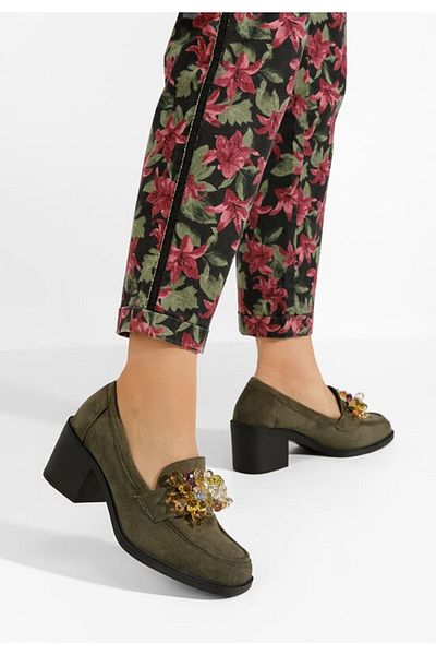 B T Shoes Ermela green heeled loafers