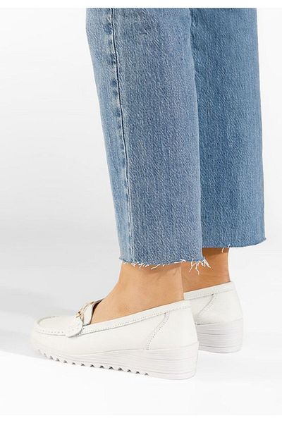 B T Shoes Mocasini dama piele Fahima albi