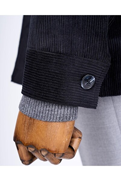 TerziAdemAltun Jachetă sport pentru bărbați din catifea slim fit în stil italian, neagră T13343