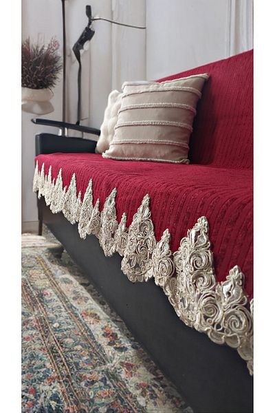baladı home ev tekstil home collection Luxury Fashionable Scratch-Resistant Burgundy Lace Seat Cover Non-Slip Base