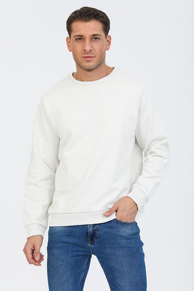 pulur.co Off-White 100% Cotton Hoodless Crew Neck Basic Sweatshirt