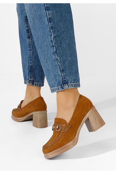 B T Shoes Gizella camel heeled loafers