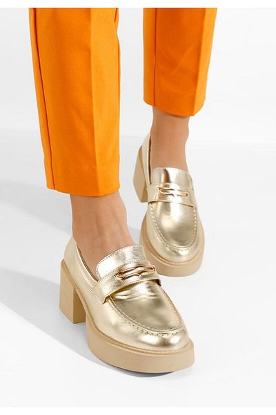 B T Shoes Mocasini cu toc Agnessa aurii