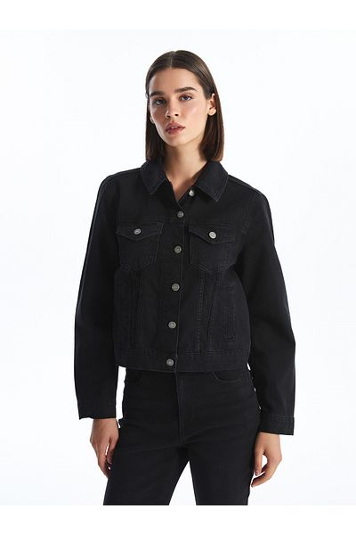LC Waikiki Damen-Jeansjacke mit Hemdkragen – W42210z8