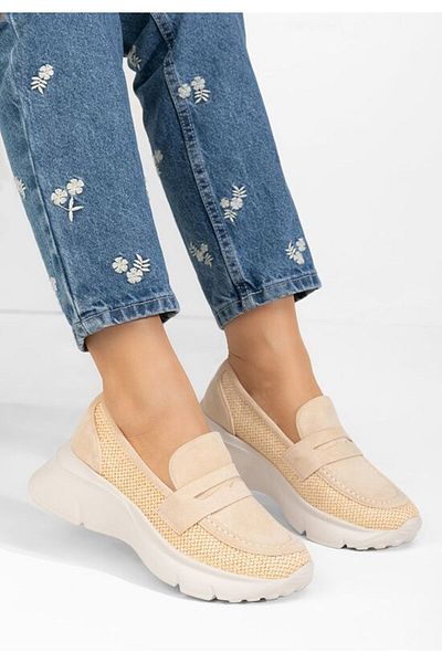 B T Shoes Almata beige platform loafers