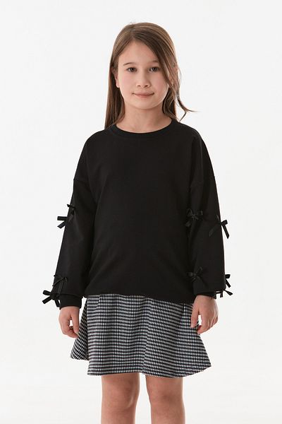 Fulla Moda Суитшърт с кръгло деколте за момиче с панделка на ръкавите