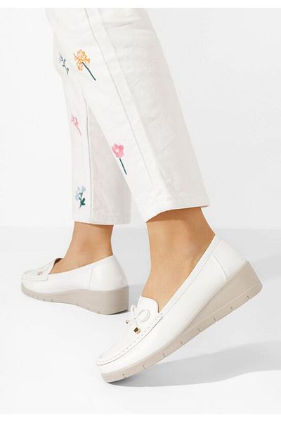 B T Shoes Mocasini dama cu platforma Karenna albi