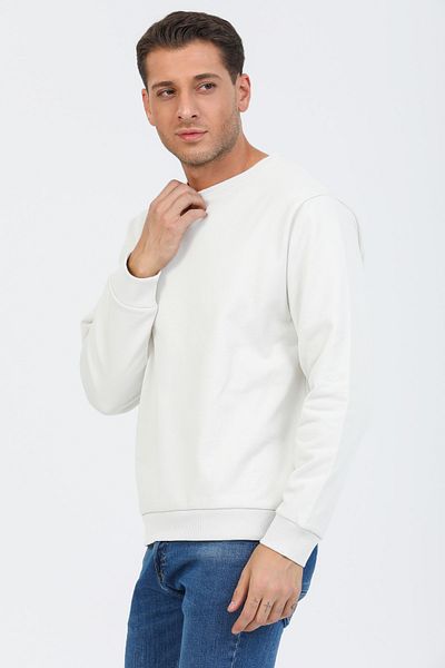 pulur.co Off-White 100% Cotton Hoodless Crew Neck Basic Sweatshirt