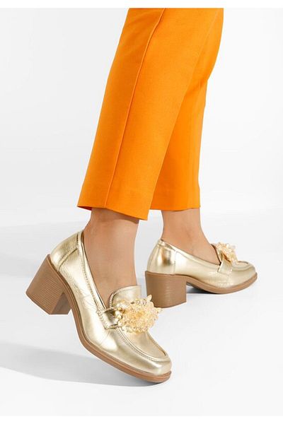 B T Shoes Ermela gold heeled loafers