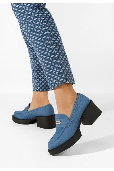 B T Shoes Agnessa denim heeled loafers