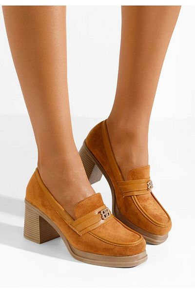 B T Shoes Jonsia camel heeled loafers