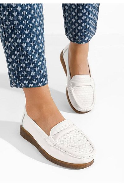 B T Shoes Mocasini piele naturala Telisa albi