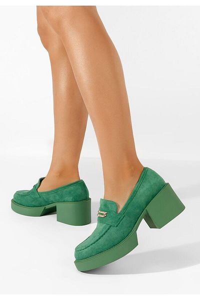 B T Shoes Agnessa green heeled loafers