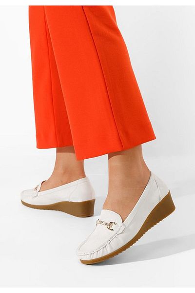 B T Shoes Mocasini dama cu platforma Tira albi