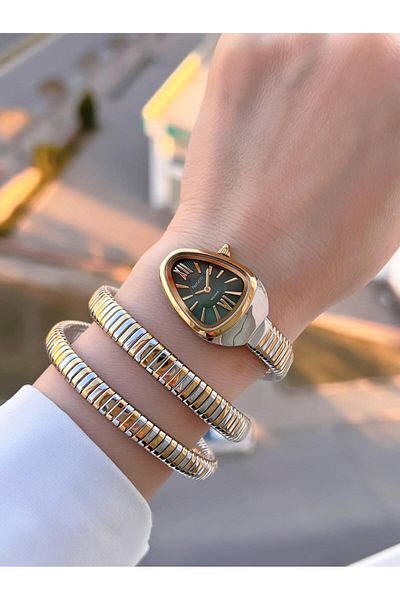 Ferrucci ساعة يد نسائية بحبل فولاذي ملفوف على شكل ثعبان ضمان لمدة عامين 3 Atm مقاومة للماء C.03442.1