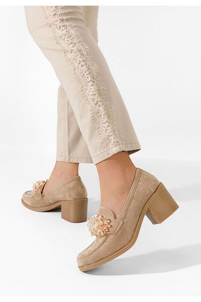 B T Shoes Ermela khaki heeled loafers