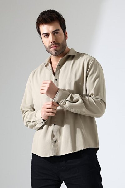 Lingeretta Gabardin Kumaş Sütlü Kahve Çıt Çıt Kapamalı Oversize Erkek Büyük B...