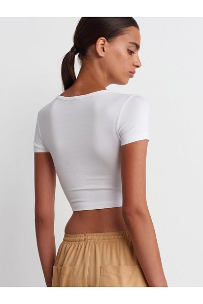 Dilvin Modal Crop Top-White