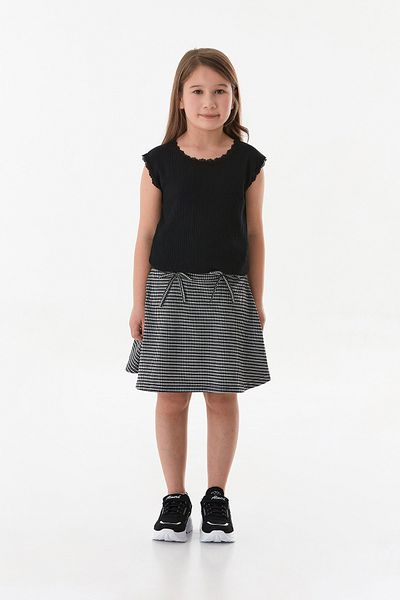 Fulla Moda Houndstooth Patterned Girl's Skirt with Bow Detail Shorts