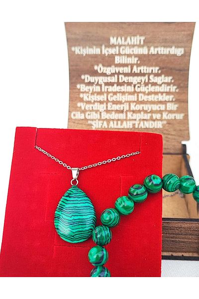 BaharEli Natural Malachite Stone Necklace and Bracelet Set in Special Box