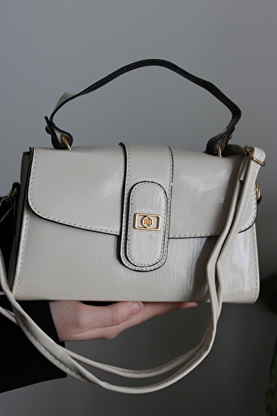 Mimoza Women's Beige Patent Leather Hand and Shoulder Bag