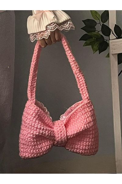 Mel Boutique Light Pink Ribbon Knitted Bag