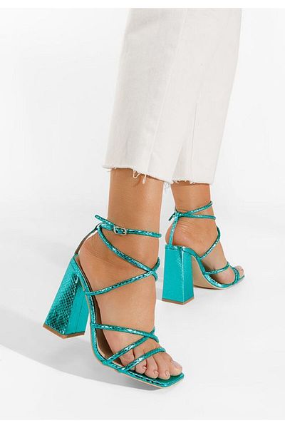 B T Shoes Sandale cu toc gros Karine turcoaz