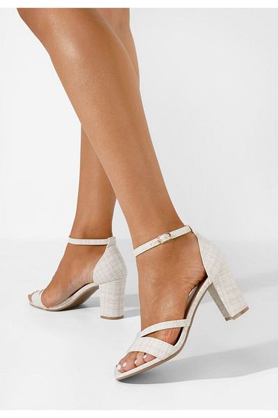 B T Shoes Sandale cu toc gros Simine albi