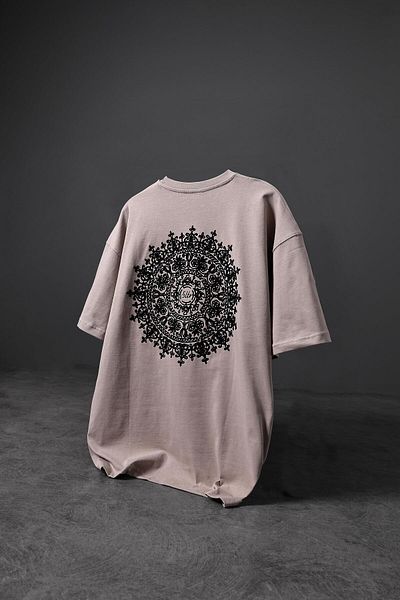 Slatra Ανδρικό μπλουζάκι Oversize σε μπεζ χρώμα - Κεντημένο στον ώμο και την πλάτη