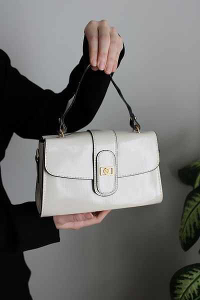 Mimoza Women's Beige Patent Leather Hand and Shoulder Bag