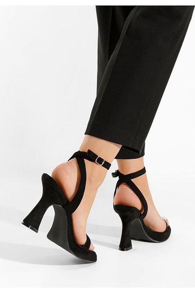 B T Shoes Sandale cu toc Krona negre