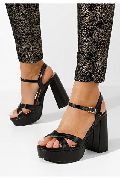 B T Shoes Sandale cu toc gros si platou Vallia negre
