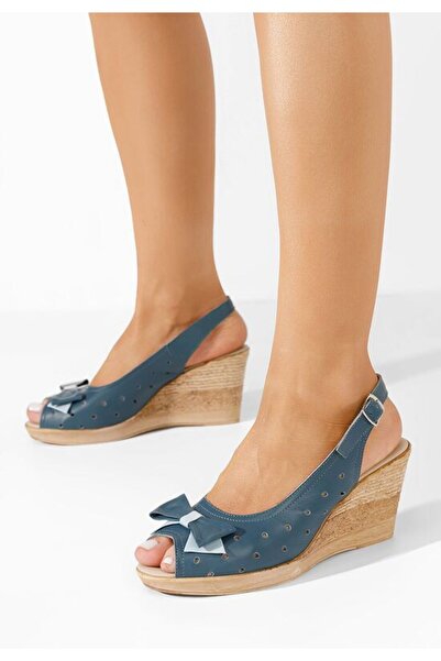 B T Shoes Sandale cu platforma piele Breta albastre