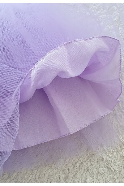 Şirin Şeyler Butiği Linda Lila Kısa Kol Kız Bebek Çocuk Prenses Kabarık Tütü Elbise Puantiyeli Esnek Likralı Kuromi Moru