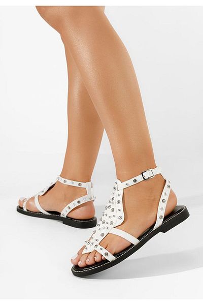 B T Shoes Sandale cu pietricele Liatha albe