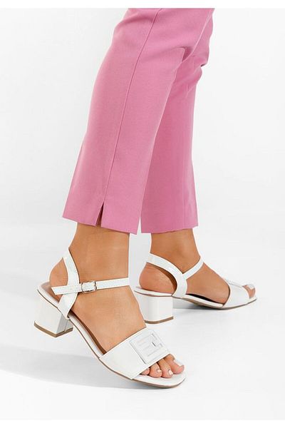 B T Shoes Izara B white chunky heel sandals