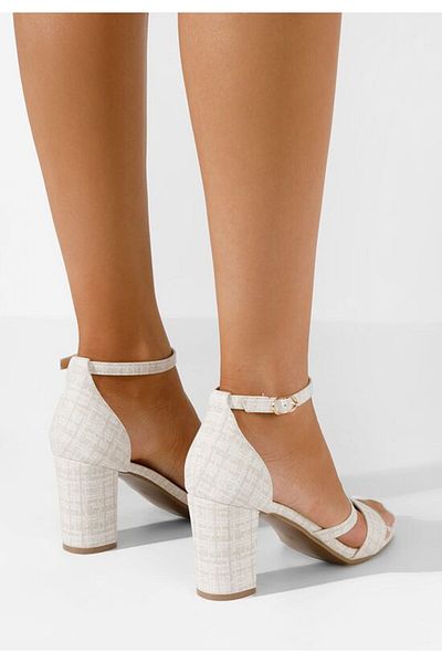 B T Shoes Sandale cu toc gros Simine albi