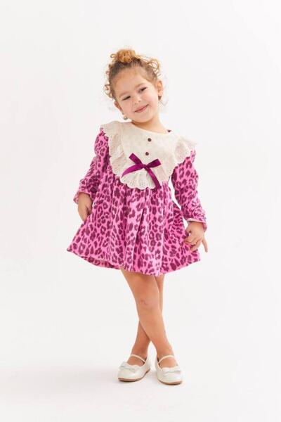 HaanBebe Kız Çocuk Pembe Leopar Vintage Elbise
