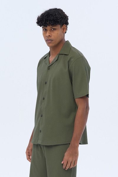 İLKCET MODA Ανδρικό κοντομάνικο oversize casual πουκάμισο