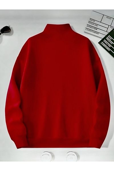 BLYDE LAYY Half Zipper Unprinted Red Sweatshirt