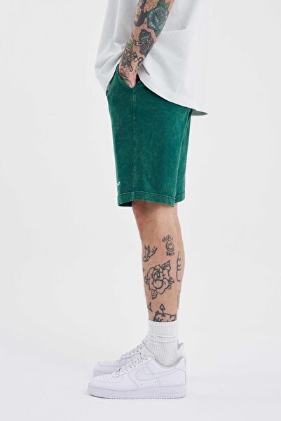 Machinist Ανδρικό πολυτελές Basic Washed Relaxed Petrol Green Spotted σορτς