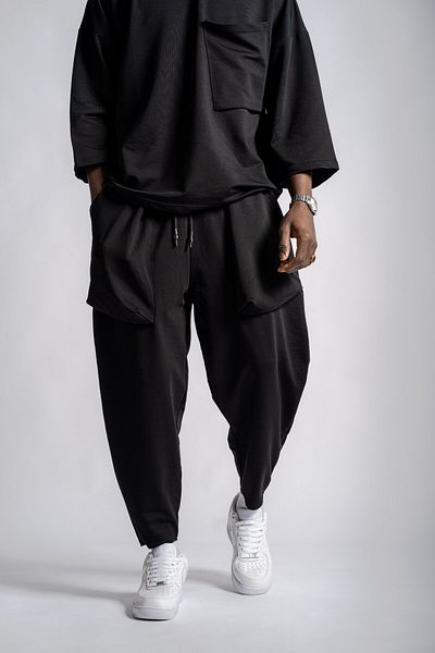 Superbluemexico Unisex Solid Color Textured Balloon Pocket Baggy Trousers