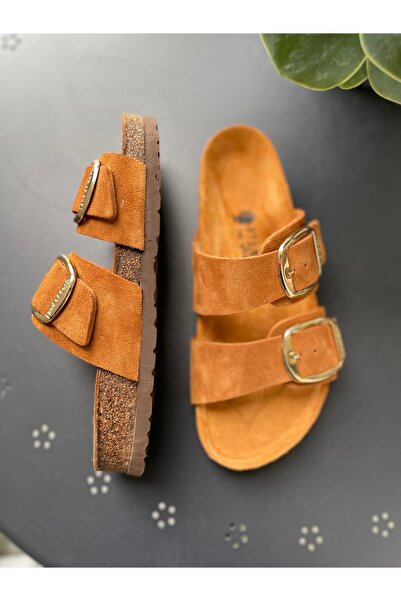 Land of Cork Anatomical Natural Cork Sole Large Buckle Genuine Leather Slippers