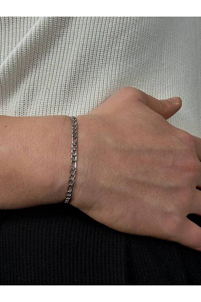 Arvens Silver Men's Figaro Bracelet Women's Stainless Steel Colorfast Unisex Tarnish-Free Steel Bracelet