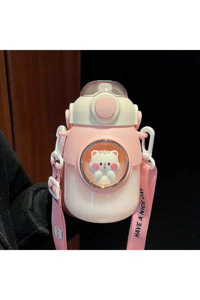 Choice زجاجات مياه وردية لطيفة للأطفال بسعة 820 مل مع شفاطة للبنات، سعة كبيرة...