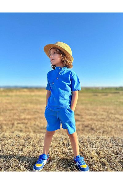 cacakids Boy's Judge Collar Button Detailed Shirt Shorts Suit