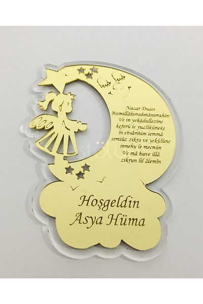 estölye Baby Girl Evil Eye Prayer Magnet 25 Pieces Transparent Gold Plexiglass G2F1Z2F13O7