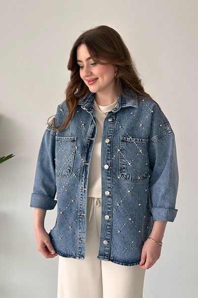 MaziButik Blue Cross Stone Denim Jacket