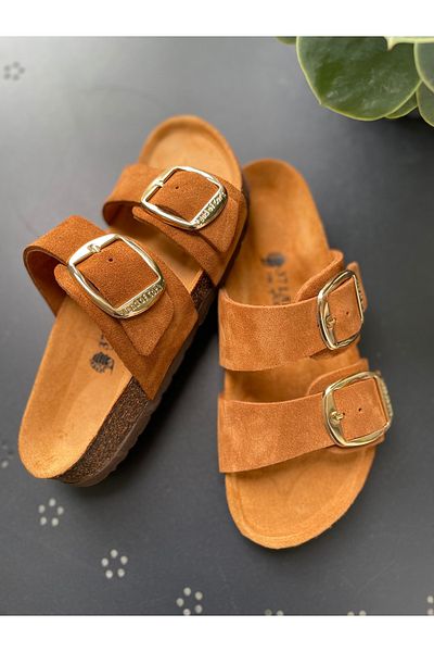 Land of Cork Anatomical Natural Cork Sole Large Buckle Genuine Leather Slippers