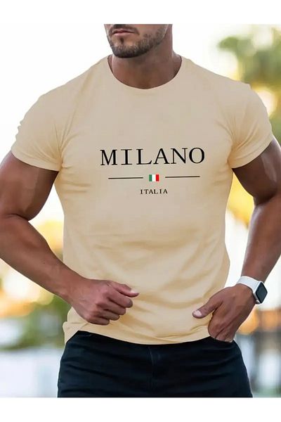 LAND MODA Ανδρικά κοντομάνικα μπλουζάκια Milano με στάμπα με στρογγυλή λαιμόκοψη, καλοκαιρινό μπλουζάκι τάσης,